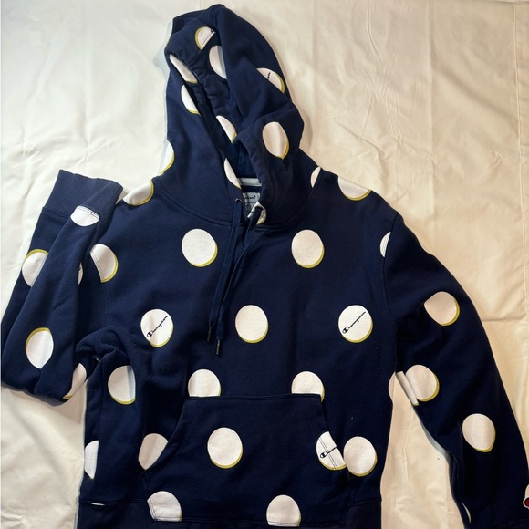 Women’s Size Medium Champion Hoodie Blue & White Logo Polka Dot Longsleeve - Picture 1 of 5